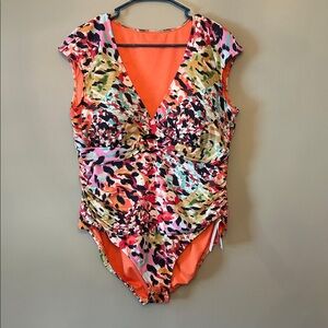 Bleu Rod Beattie Party Animal Mio Swim Suit, Cap Sleeve, V-Neck, Size 20W, NWT